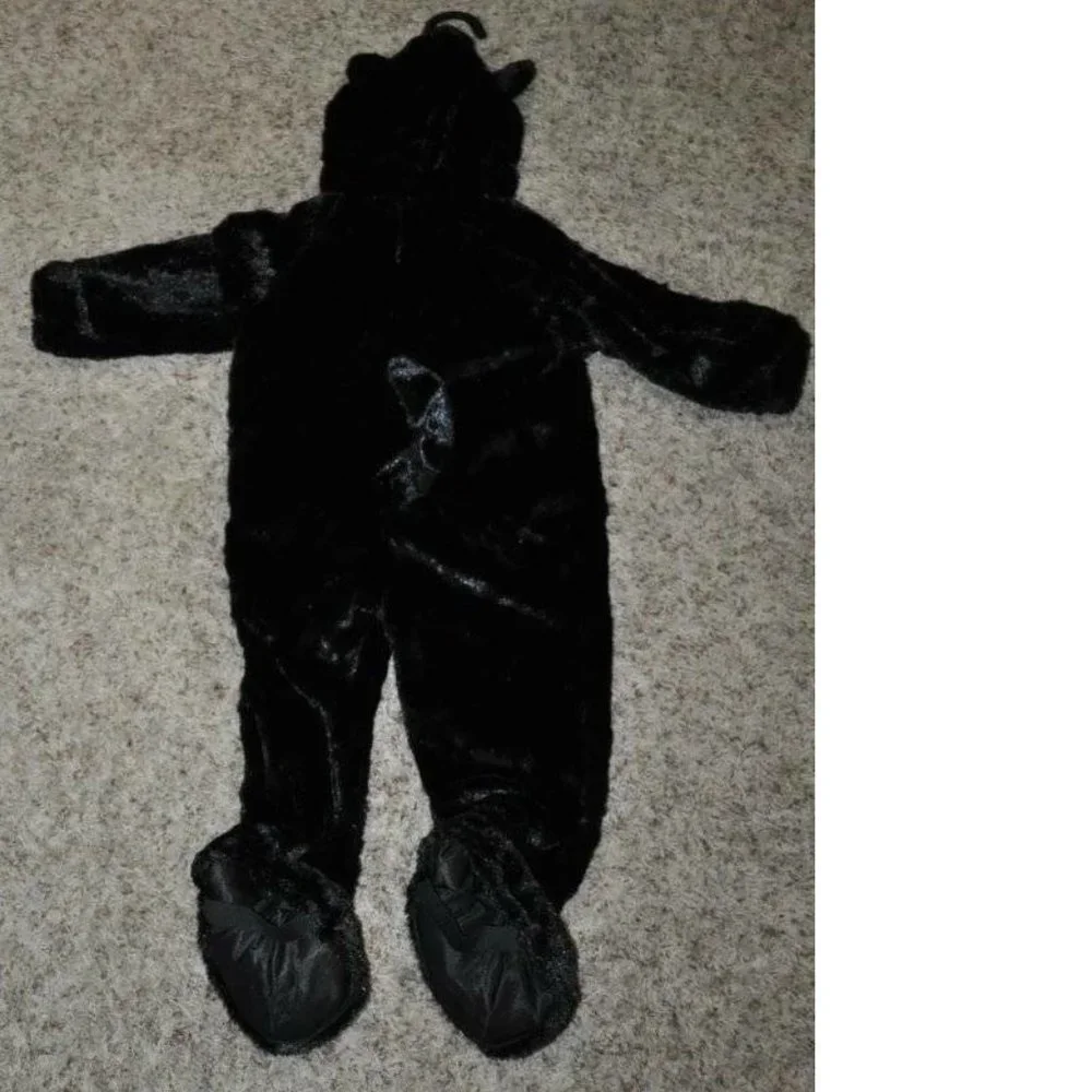 Black Cat Halloween Costume 18/24 months 1 Pc Plush Hooded Jumpsuit Toddler